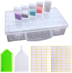 img 4 attached to 📦 Clear Plastic Jewelry Organizer Box with Adjustable Dividers - 64 Grid Container Storage for DIY 5D Diamond Painting Tools Kit, Art Embroidery Projects, Display Collection - Includes 72 Free Letter Stickers