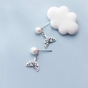 img 2 attached to 🧜 Cute Mermaid Tail Pearl Stud Earrings – Sterling Silver Jewelry for Women Girls, CZ Crystal Wedding Studs, Hypoallergenic Fashion Accessories, Perfect Gifts for Bridesmaids