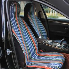 img 3 attached to 🚗 Baja Blanket Front Seat Covers Copap - Multi-Color Stripe Cross Pattern Boho Style 4pc with Seat-Belt Pad, Universal Fit for Car, SUV, Truck