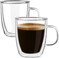 ☕ set of 2 double wall glass coffee mugs, 12 oz clear coffee cups - insulated glassware with handle - ideal for latte, cappuccino, or tea logo