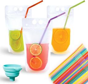 img 3 attached to 100pcs FillBo Reusable Handheld Clear Drink Pouches with Double-Zipper, including 100pcs Straws & Collapsible Silicone Funnel, Perfect for Adults and Kids - Smoothie Bags