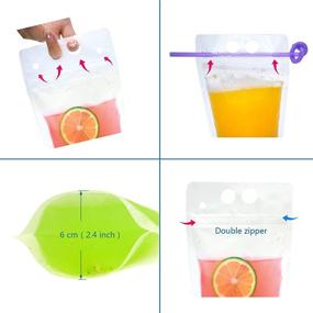 img 2 attached to 100pcs FillBo Reusable Handheld Clear Drink Pouches with Double-Zipper, including 100pcs Straws & Collapsible Silicone Funnel, Perfect for Adults and Kids - Smoothie Bags