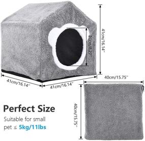 img 3 attached to Indoor Cat Houses - Covered Cat Bed Cave for Small Pets, Kittens, Puppies, Rabbits - Removable & Washable Cushion & Cover - Cat Condo