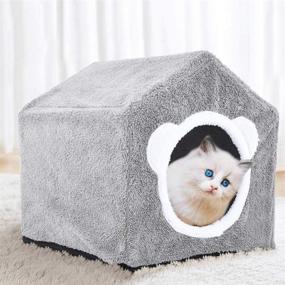 img 2 attached to Indoor Cat Houses - Covered Cat Bed Cave for Small Pets, Kittens, Puppies, Rabbits - Removable & Washable Cushion & Cover - Cat Condo