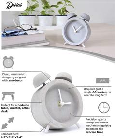 img 3 attached to ⏰ Driini Concrete Twin Bell Desk and Table Clock - Silent Sweep Movement for Guest Room, Bathroom, Living Room or Office