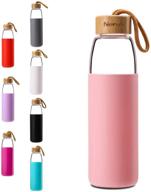 🌿 nerub 18 to 22 oz bpa-free borosilicate thick glass water bottle with bamboo lid: dishwasher safe & eco-friendly логотип