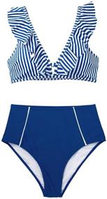 img 3 attached to CUPSHE Womens Striped Ruffles Waisted Women's Clothing for Swimsuits & Cover Ups