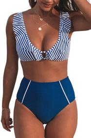 img 4 attached to CUPSHE Womens Striped Ruffles Waisted Women's Clothing for Swimsuits & Cover Ups