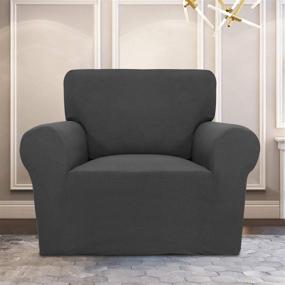 img 3 attached to 🪑 Non-Slip Spandex Jacquard Stretch Slipcover for Chair Sofa - Soft Washable Furniture Protector with Elastic Bottom and Non Skid Foam - Kid-Friendly (Dark Gray)