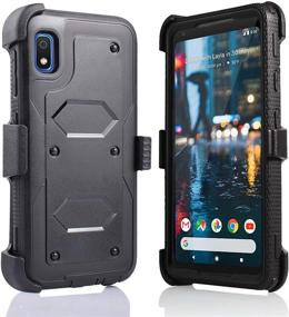 img 3 attached to 📱 Samsung Galaxy A10E Full Body Armor Rugged Holster Defender Hybrid Tough Case with Swivel Belt Clip Kickstand, Built-in Screen Protector - Black