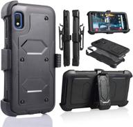 📱 samsung galaxy a10e full body armor rugged holster defender hybrid tough case with swivel belt clip kickstand, built-in screen protector - black logo