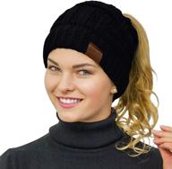 🧣 stay cozy and stylish with the rosoz ponytail beanie: winter warmth, soft stretch, and cable knit messy high bun hat for women logo