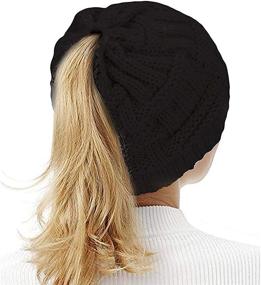 img 2 attached to 🧣 Stay Cozy and Stylish with the Rosoz Ponytail Beanie: Winter Warmth, Soft Stretch, and Cable Knit Messy High Bun Hat for Women