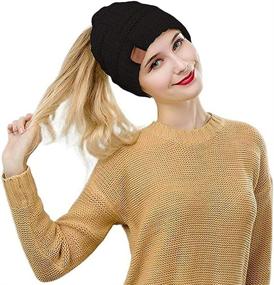 img 3 attached to 🧣 Stay Cozy and Stylish with the Rosoz Ponytail Beanie: Winter Warmth, Soft Stretch, and Cable Knit Messy High Bun Hat for Women