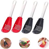 multifunctional cooking spoon set - all purpose kitchen tool with skimmer scoop, colander strainer, grater, masher - food-grade, high temperature resistant gadgets (black and red) logo