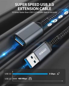 img 2 attached to Улучшите подключение с набором кабелей удлинителей USB 3.0 - 3,3 фута + 6,6 фута, NIMASO USB A мужской кабель-удлинитель к женскому, прочный и быстрый передача данных, совместим с принтером, клавиатурой, флеш-накопителем, жестким диском, Playstation.