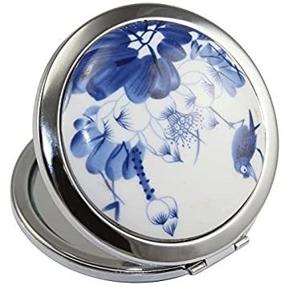 img 3 attached to 🌸 MELADY Mini Portable Pocket Makeup Mirror: Exquisite Chinese Landscape Flower Design with Dual Sided Reflection (Normal & Magnifying, #1)