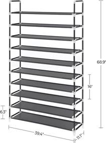 img 2 attached to 👠 SONGMICS 10-Tier Shoe Rack Storage Organizer - Holds up to 50 Pairs - Metal Frame, Non-Woven Fabric - for Living Room, Hallway - Black ULSH11H, 39.4 x 11 x 68.9 Inches