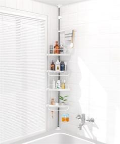 img 4 attached to Four-Layer Corner Shower Caddy by ADOVEL - Adjustable Shower Shelf, 🚿 Stainless Steel Pole Organizer with Constant Tension, Rustproof, Extends from 3.3 to 9.8ft