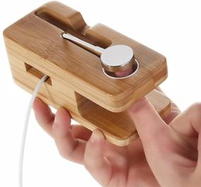 img 1 attached to 📱 Bamboo Wood Desktop Charging Dock Station for iPhone and Apple Watch - Compatible with Samsung Galaxy, LG, HTC, and More Smartphones