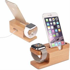 img 2 attached to 📱 Bamboo Wood Desktop Charging Dock Station for iPhone and Apple Watch - Compatible with Samsung Galaxy, LG, HTC, and More Smartphones