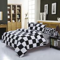 🏷️ modern black and white grid checkered plaid queen size duvet cover set - reversible microfiber comforter cover and pillow shams - boys bedding sets logo