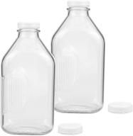 🥛 bekith 2-pack 2-quart glass milk bottles with side grip - clear glass half gallon jugs with snap-on lids: perfect for beverages logo