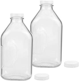 img 4 attached to 🥛 Bekith 2-Pack 2-Quart Glass Milk Bottles with Side Grip - Clear Glass Half Gallon Jugs with Snap-on Lids: Perfect for Beverages