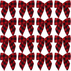 img 4 attached to 🎀 ANECO 16-Piece Red & Black Buffalo Plaid Christmas Bows: Festive Xmas Hanging Ribbon for Tree & Home Decor, 5x4 Inches