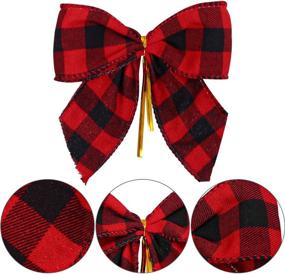 img 3 attached to 🎀 ANECO 16-Piece Red & Black Buffalo Plaid Christmas Bows: Festive Xmas Hanging Ribbon for Tree & Home Decor, 5x4 Inches