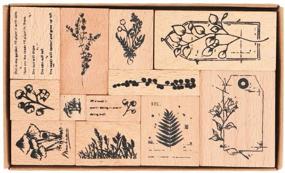 img 4 attached to NogaMoga Wooden Rubber Stamps: 12pcs Plant Patterns with 11 Sizes for DIY Crafts, Card Making, Scrapbooking, and more