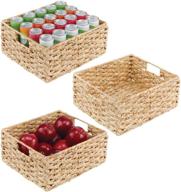 🧺 mdesign water hyacinth braided weave kitchen cabinet pantry baskets - set of 3 with chalkboard labels for food storage - natural finish логотип