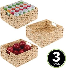 img 3 attached to 🧺 mDesign Water Hyacinth Braided Weave Kitchen Cabinet Pantry Baskets - Set of 3 with Chalkboard Labels for Food Storage - Natural Finish