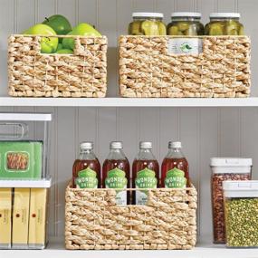 img 2 attached to 🧺 mDesign Water Hyacinth Braided Weave Kitchen Cabinet Pantry Baskets - Set of 3 with Chalkboard Labels for Food Storage - Natural Finish