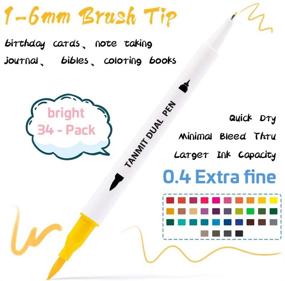 img 3 attached to 🎨 Tanmit Dual Brush Marker Pens - Vibrant 34 Colors for Adult and Kids Coloring, Drawing, Writing - Art School Supplier