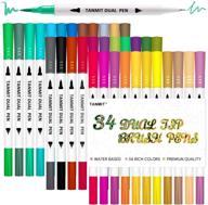 🎨 tanmit dual brush marker pens - vibrant 34 colors for adult and kids coloring, drawing, writing - art school supplier logo