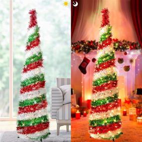 img 3 attached to HWTMXK 5 Ft Tinsel Christmas Tree with Pop Up Design, Easy Assembly & 🎄 Storage, 100 LEDs String Lights in 2 Modes - Ideal Fireplace Party Home Xmas Decorations