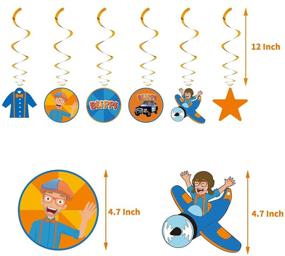 img 3 attached to 🎉 Esehoyo Bilippi Birthday Party Supplies - 51PCS Blippi Supplies for Kids with Happy Banner, Hanging Swirls, Balloons, Cupcake Toppers, Plates, and Tablecloth
