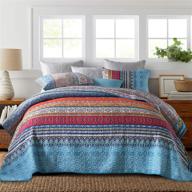❤️ maiufun quilts queen/full size bedspreads sets - reversible retro blue/red classical striped bohemian floral patchwork patterns - 3-piece bedding coverlet for all season (1 quilt + 2 pillow shams) logo