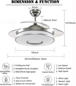 img 2 attached to 🏡 Современный потолочный вентилятор с освещением и пультом дистанционного управления - SAM 42 дюйма, LED с 3 изменениями цвета, 3 скорости, ретракционные лопасти, бесшумный мотор, дизайн светильника для гостиной и столовой (Стиль 2)