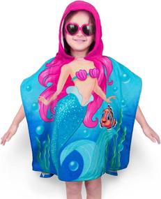 img 3 attached to Kids Beach Bath Swim Towel | Soft and Absorbent 100% Cotton Mermaid Hooded Poncho for Ages 2-7 | Measures 28 x 47 inches (70 x 120 cm) | Mermaid Fun Design