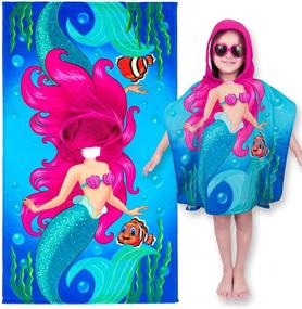 img 2 attached to Kids Beach Bath Swim Towel | Soft and Absorbent 100% Cotton Mermaid Hooded Poncho for Ages 2-7 | Measures 28 x 47 inches (70 x 120 cm) | Mermaid Fun Design