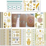 💫 caicos metallic temporary tattoos for women, teens, and girls - 8 sheets of gold and silver glitter shimmer designs - trendy jewelry tattoos with 100+ color flash, waterproof fake tattoo stickers logo