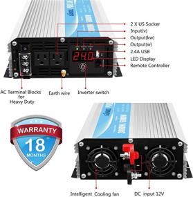 img 2 attached to 3000W 24V Pure Sine Wave Power Inverter: DC to AC120V with Dual AC Outlets, Remote Control, USB 2.4A, and LED Display