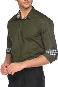 img 1 attached to Casual Cotton Button Sleeve Men's Shirts by Tinkwell