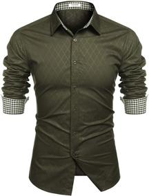 img 4 attached to Casual Cotton Button Sleeve Men's Shirts by Tinkwell