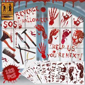 img 4 attached to 123 PCS Halloween Decorations Stickers | Window Wall Floor Clings | Bloody Handprints Footprints Decals | Vampire Zombie Party Supplies