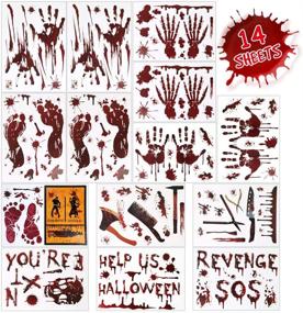 img 1 attached to 123 PCS Halloween Decorations Stickers | Window Wall Floor Clings | Bloody Handprints Footprints Decals | Vampire Zombie Party Supplies