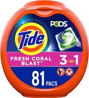 🌊 tide pods 3 in 1 he turbo laundry detergent liquid pacs tub - fresh coral blast scent, 81 count logo