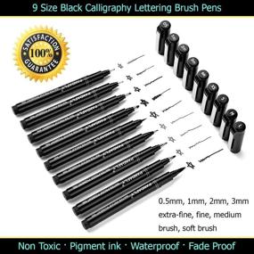 img 3 attached to 🖊️ PANDAFLY Hand Lettering Pens, Calligraphy Brush Pen Set for Beginners - 9 Sizes for Writing, Sketching, Art Drawings, Signature, Cartoon, Illustrations - Ideal for Scrapbooking, Journaling (Black)